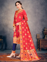 Peach Banarasi Art Silk Woven Salwar Suit